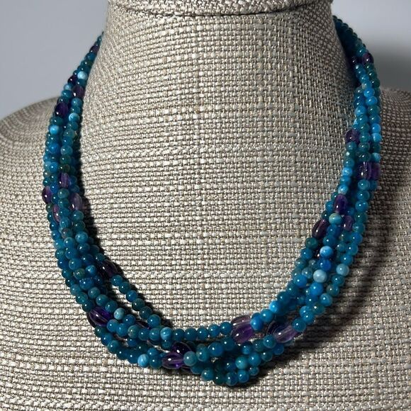 Mine Finds by Jay King 5 Strands of Apatite and Amethyst Accents Necklace. WA266 - Picture 1 of 5